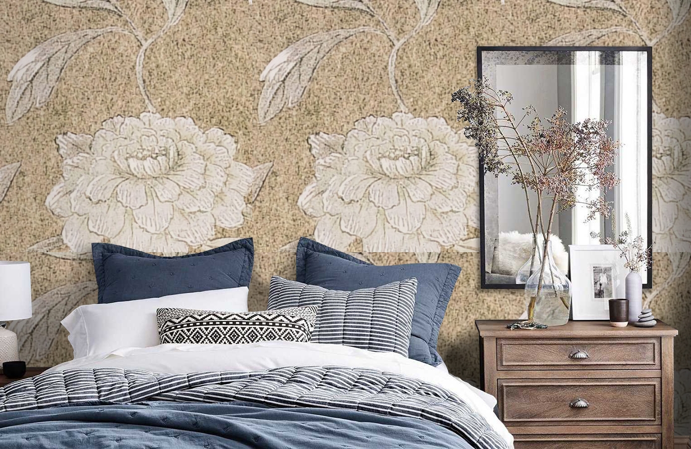 Обои Jasperpeony-Sable-Wpcw200 фото в интерьере спальни