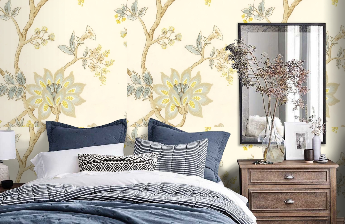 Обои Indienne-Quince-Wpcw43656 фото в интерьере спальни