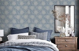 Обои Tournesal Bleu Fabric фото в интерьере спальни превью
