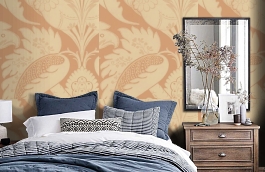 Обои Venetiandamask-Terracotta фото в интерьере спальни превью