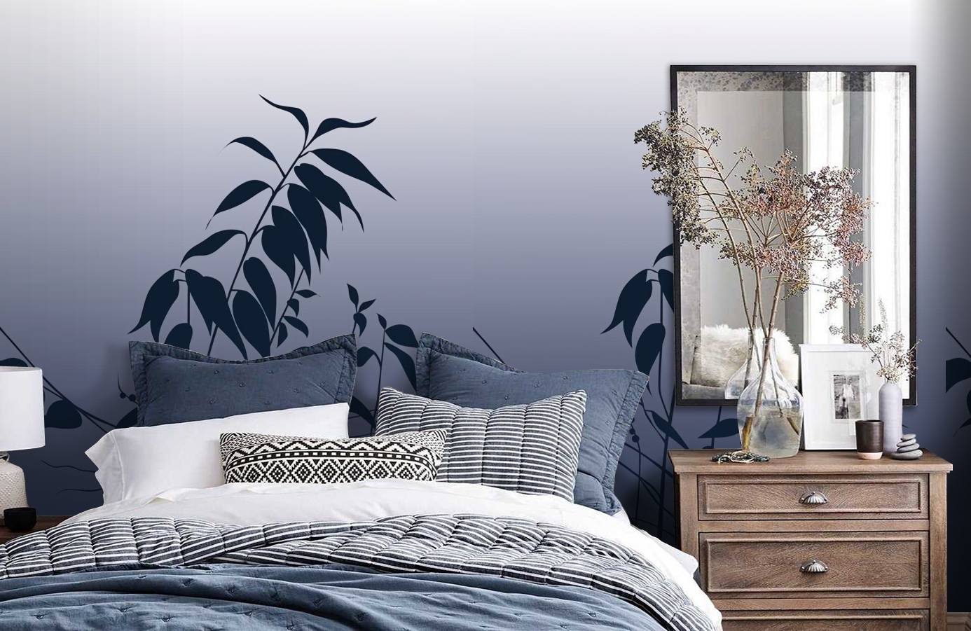 Обои DM208-1 фото в интерьере спальни