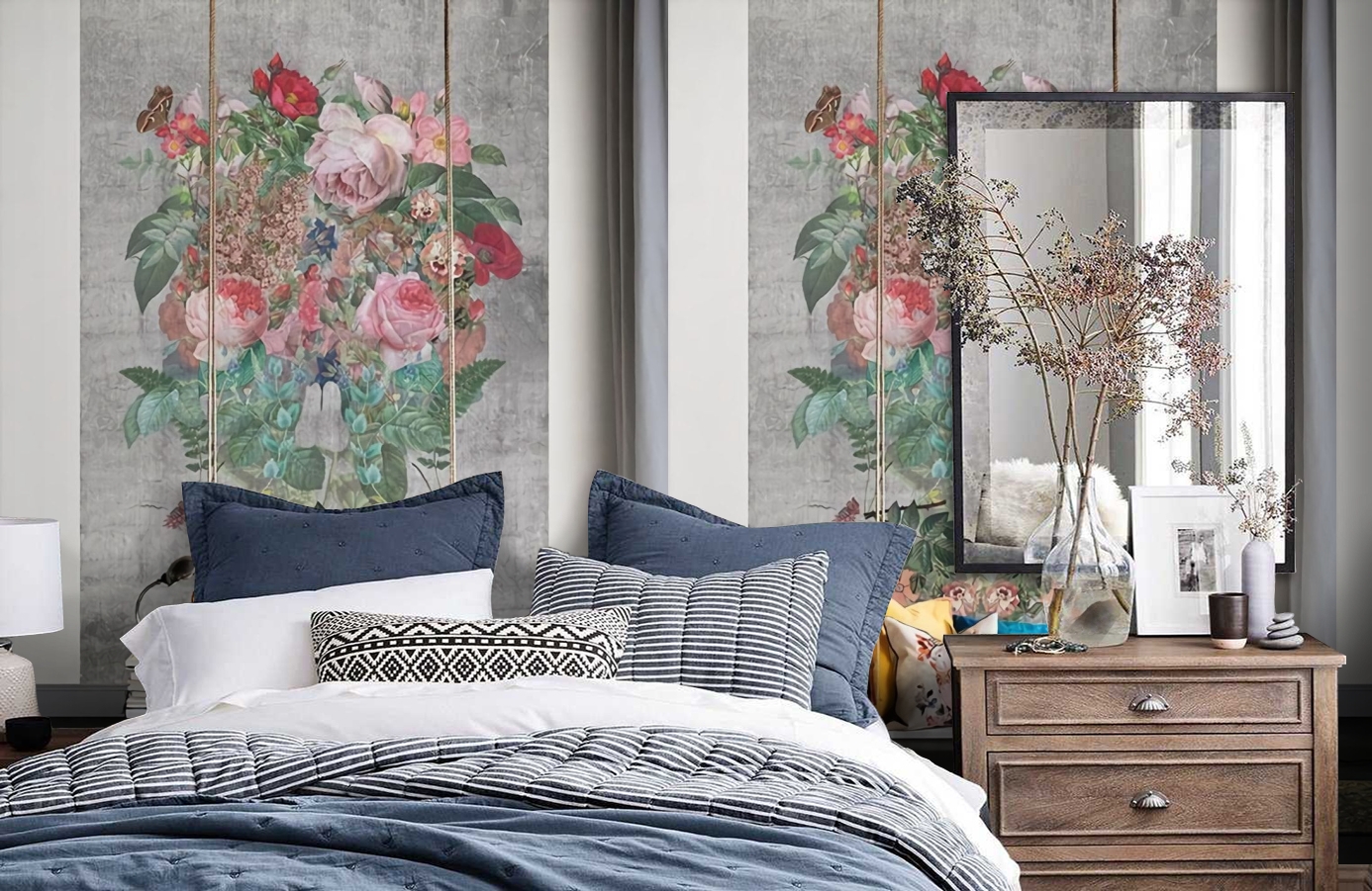 Обои P200501-4 фото в интерьере спальни