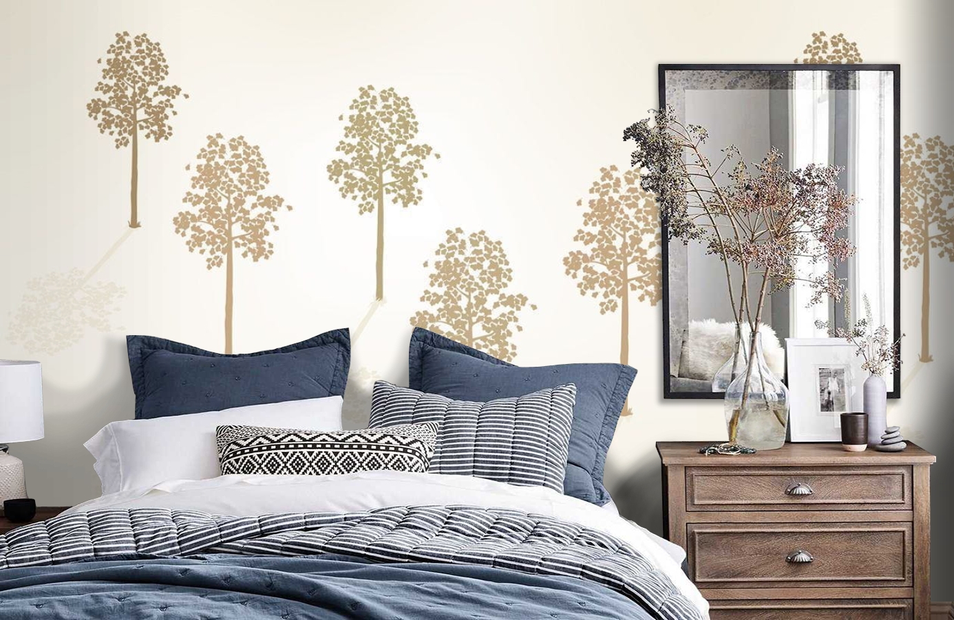 Обои DM214-2 фото в интерьере спальни