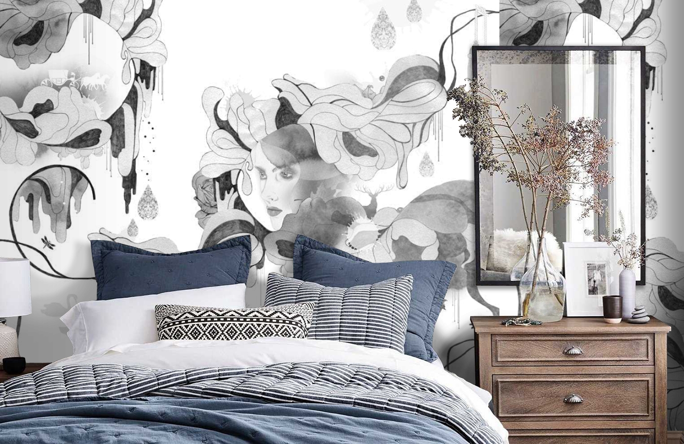 Обои P030302-6 фото в интерьере спальни