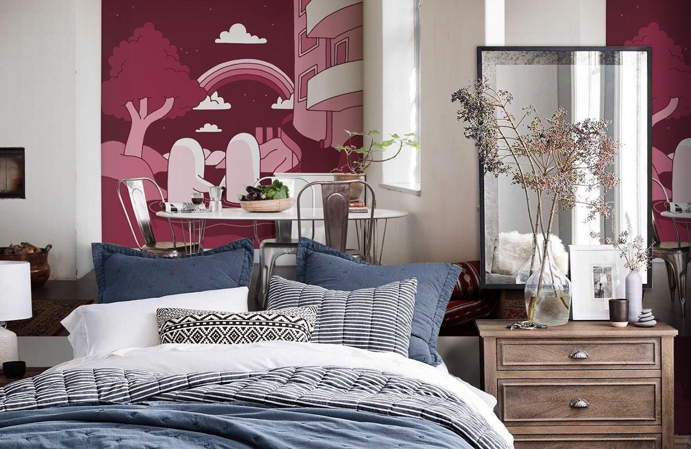Обои P202201-6 фото в интерьере спальни