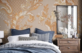 Обои KT-7642-8005 фото в интерьере спальни превью