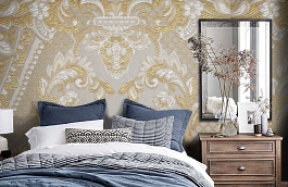 Обои KT-7642-8006 фото в интерьере спальни превью