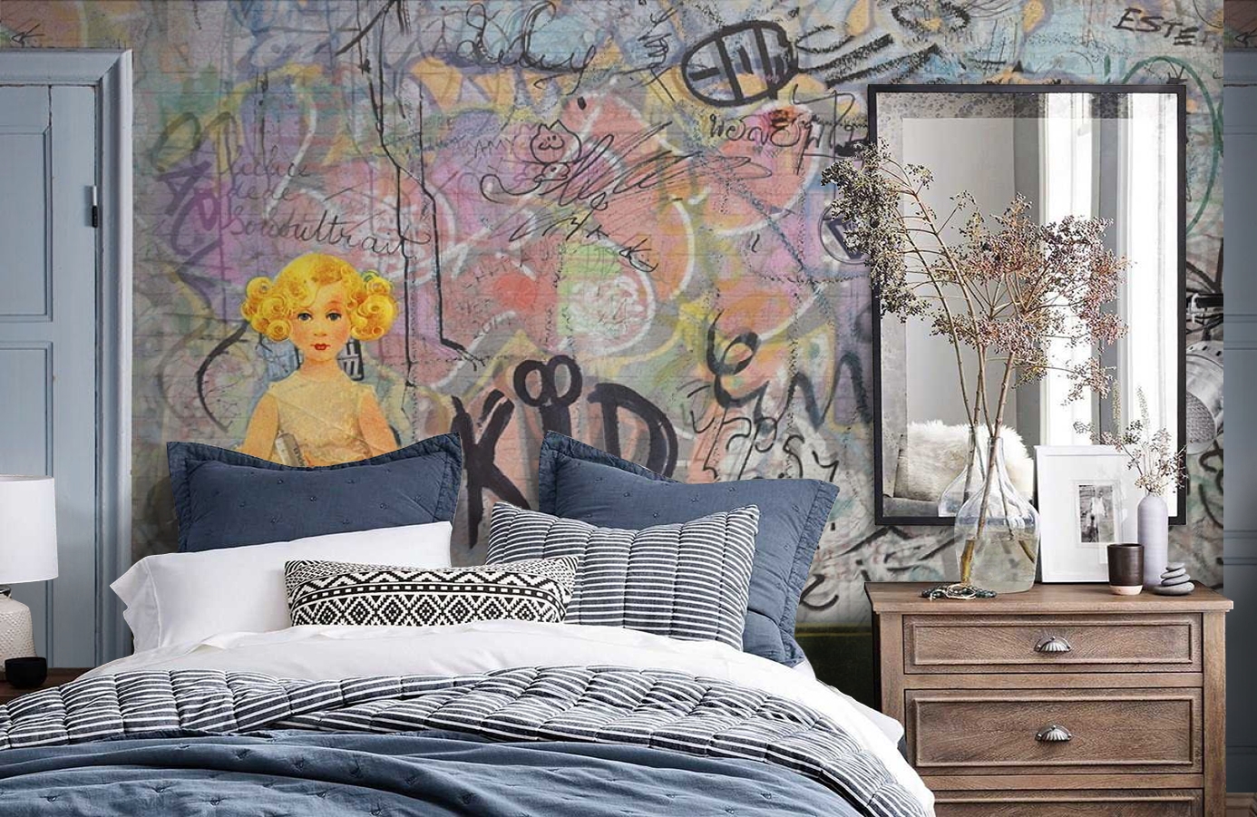 Обои P201801-8 фото в интерьере спальни