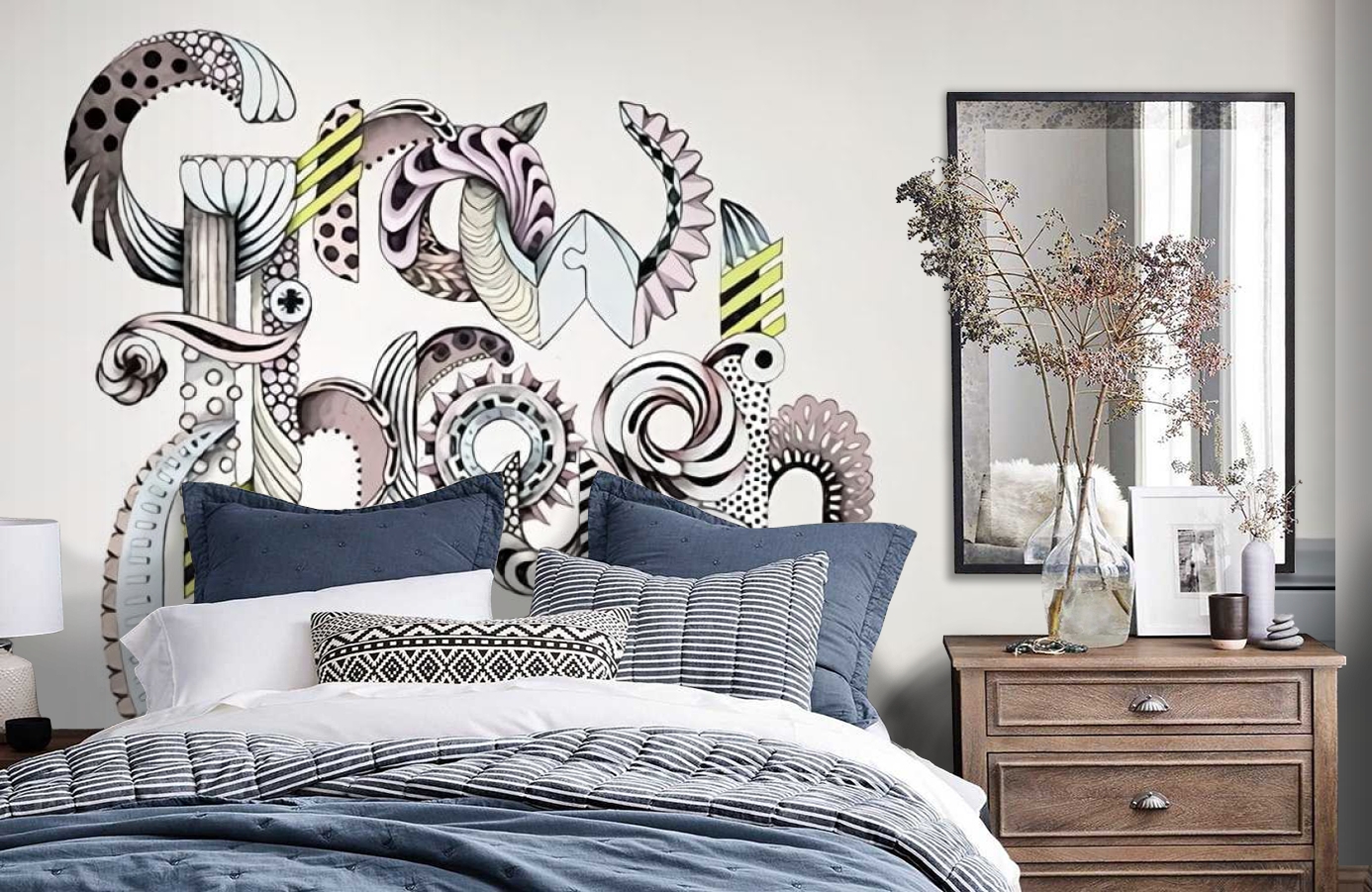 Обои P202401-8 фото в интерьере спальни