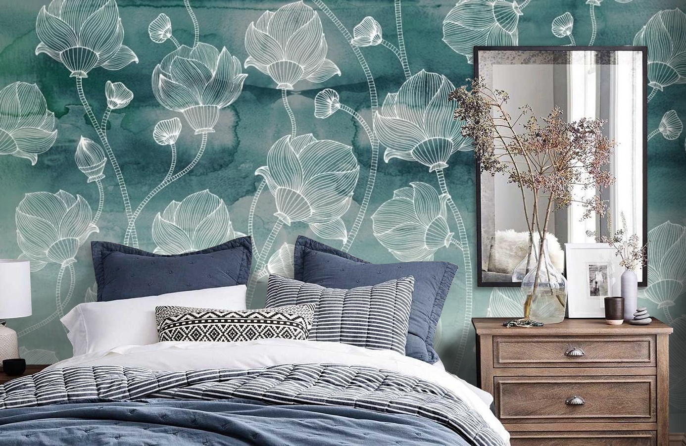 Обои P260201-10 фото в интерьере спальни