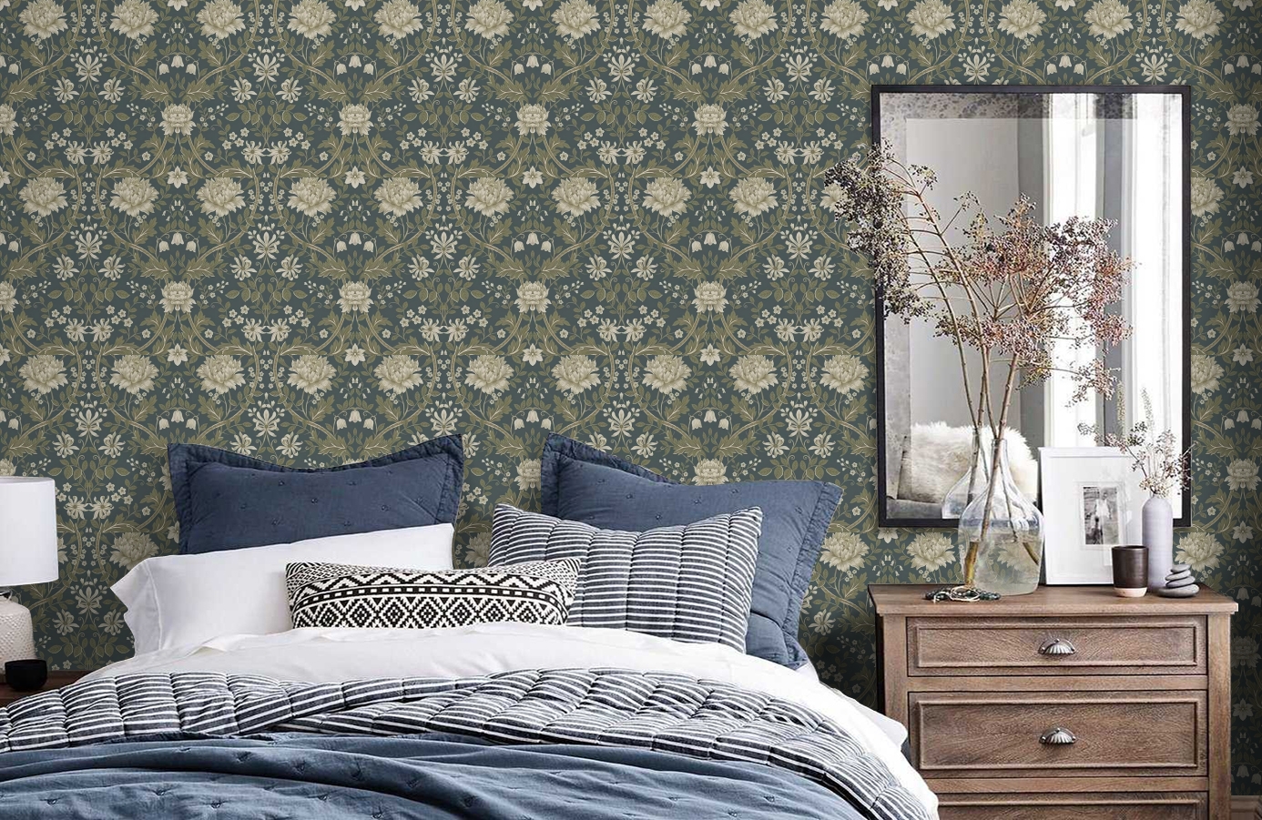 Обои KT20104 фото в интерьере спальни