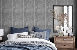 Обои Tapestry Charcoal фото в интерьере спальни превью