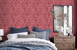Обои Blossom Wallpaper Coral 1 фото в интерьере спальни превью