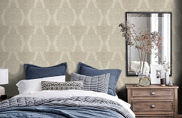 Обои Topoli 37-Cream фото в интерьере спальни превью