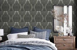 Обои Topoli 38-Carbon фото в интерьере спальни превью