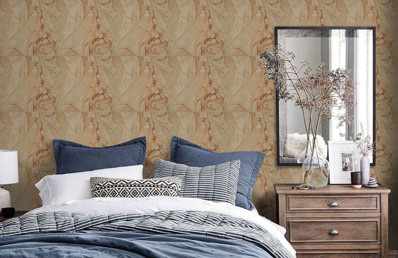 Обои Marble-Coral-Wpcw15936736 фото в интерьере спальни