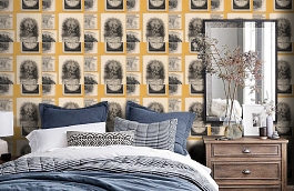 Обои Tradecards-Yellow-Wpcw378 фото в интерьере спальни превью