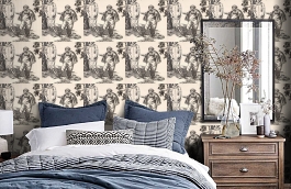 Обои Vauxhallgardens-Softblack фото в интерьере спальни превью