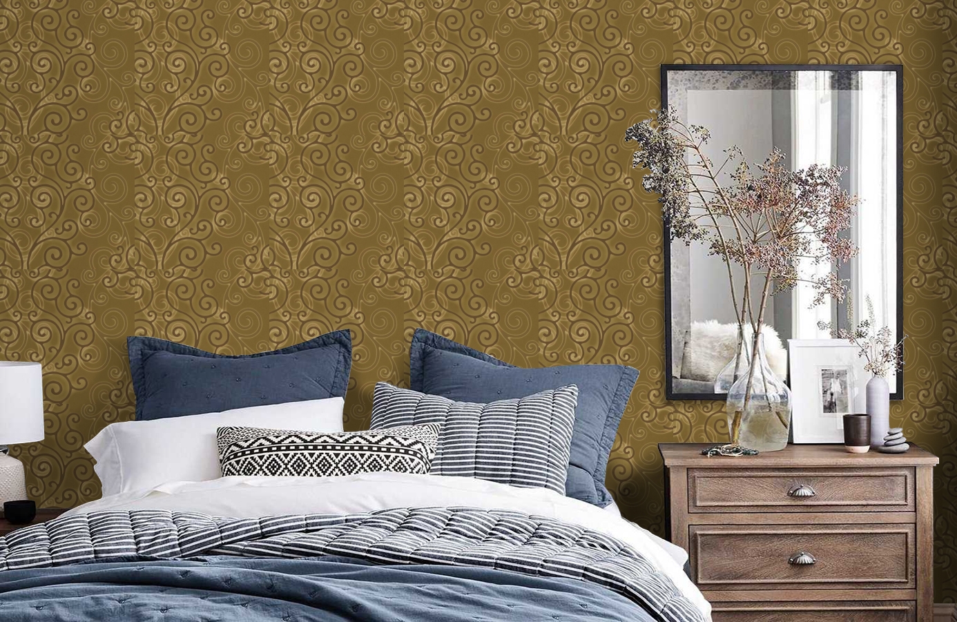 Обои HMY57505 фото в интерьере спальни
