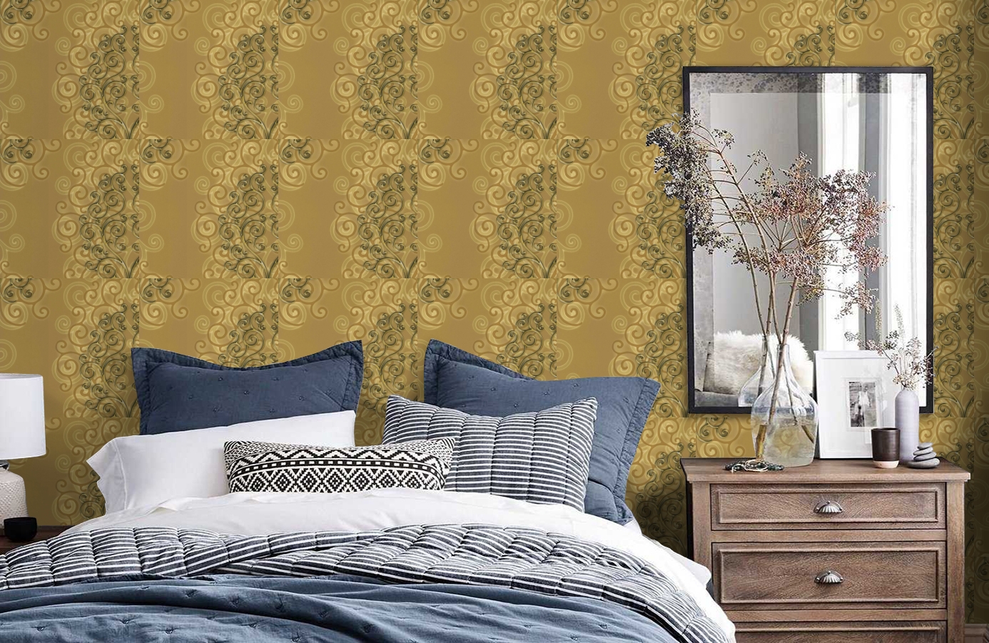 Обои HMY57514 фото в интерьере спальни