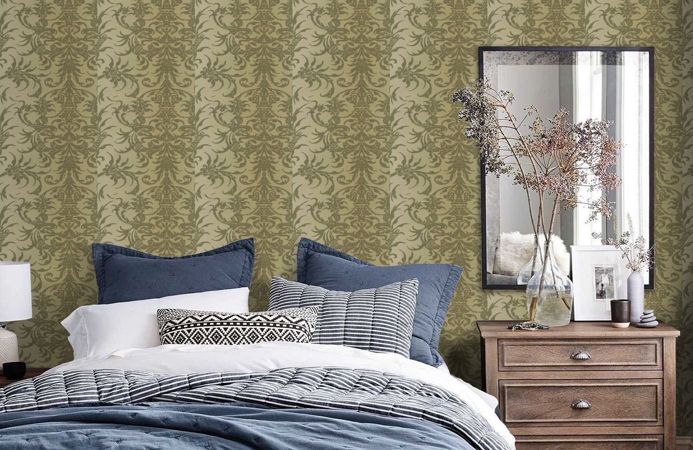 Обои HMY57566 фото в интерьере спальни