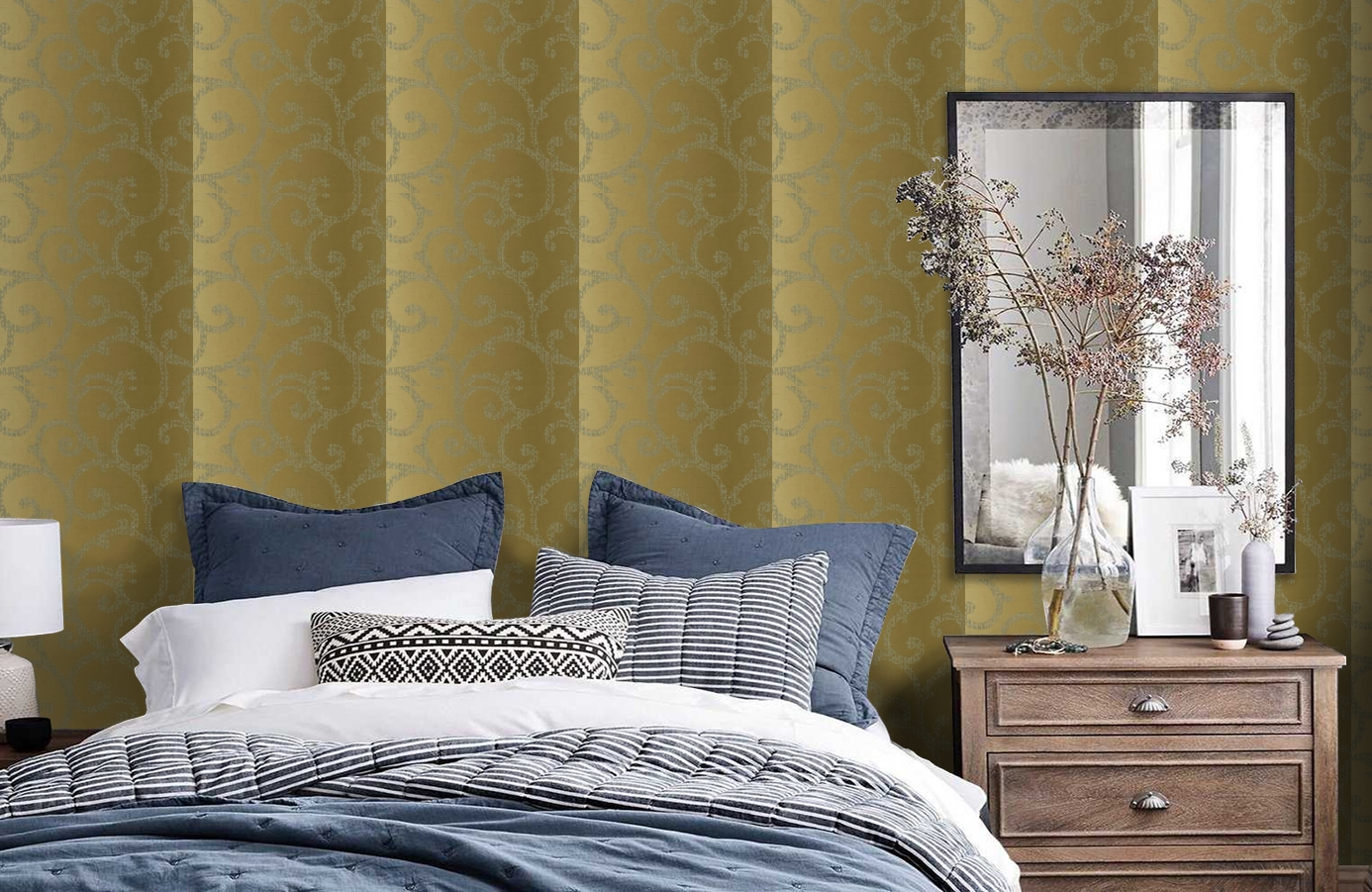 Обои HMY57604 фото в интерьере спальни