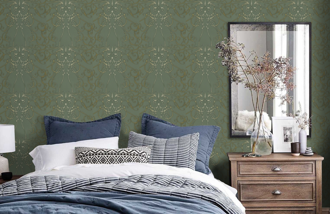 Обои HMY57617 фото в интерьере спальни