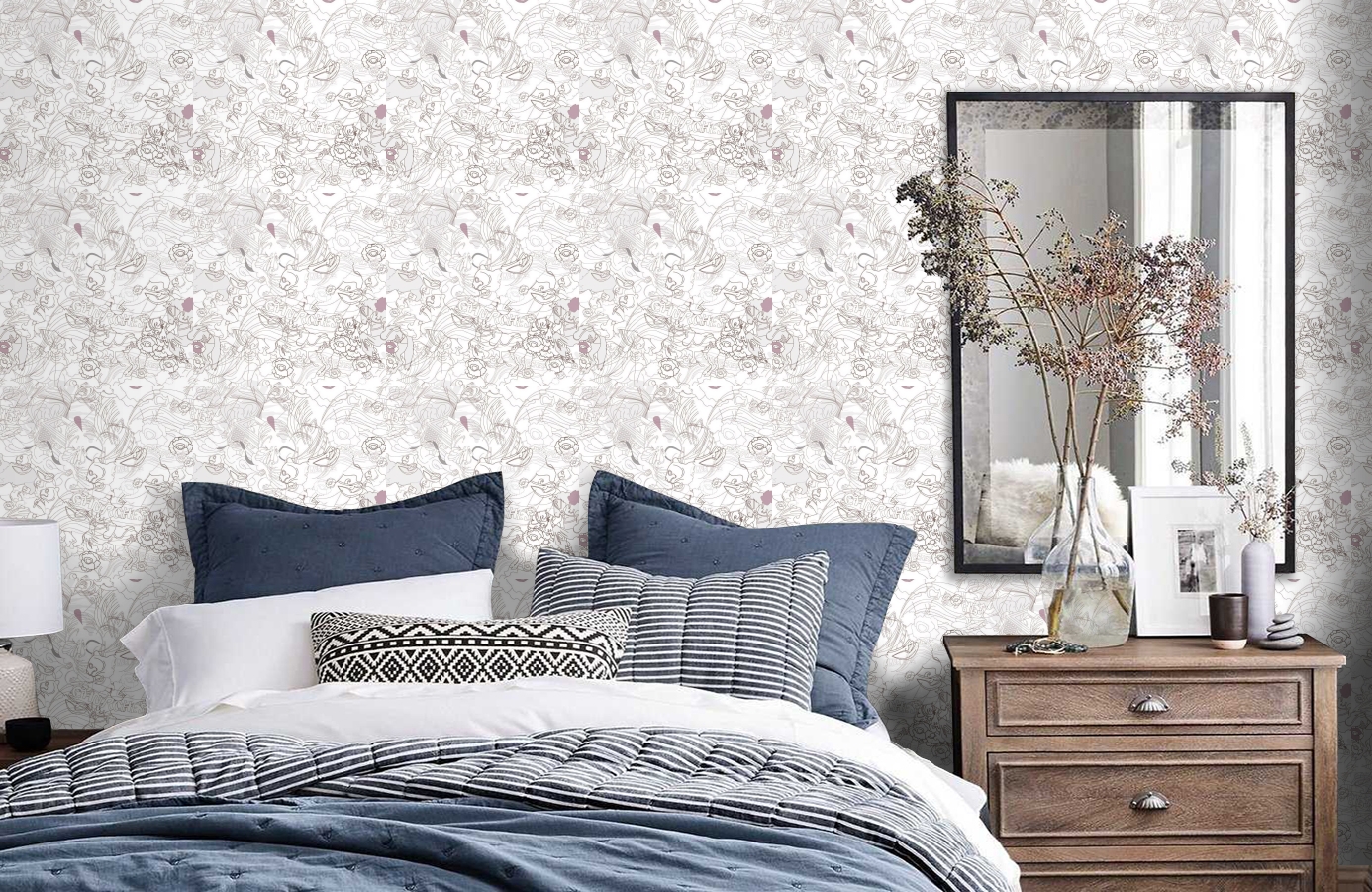 Обои 1984-2 фото в интерьере спальни