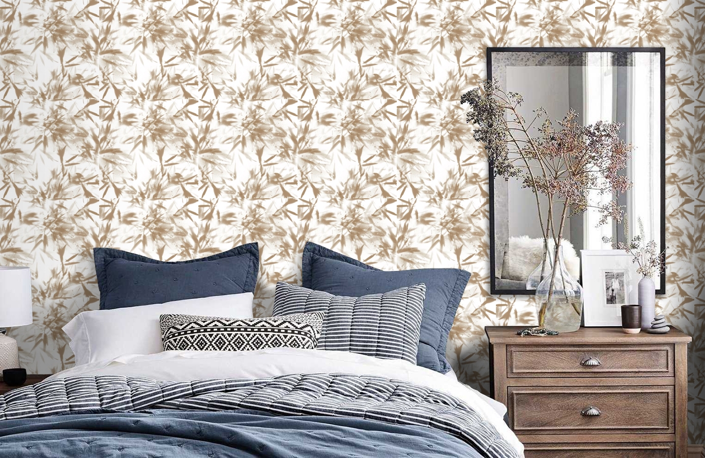 Обои 1985-1 фото в интерьере спальни