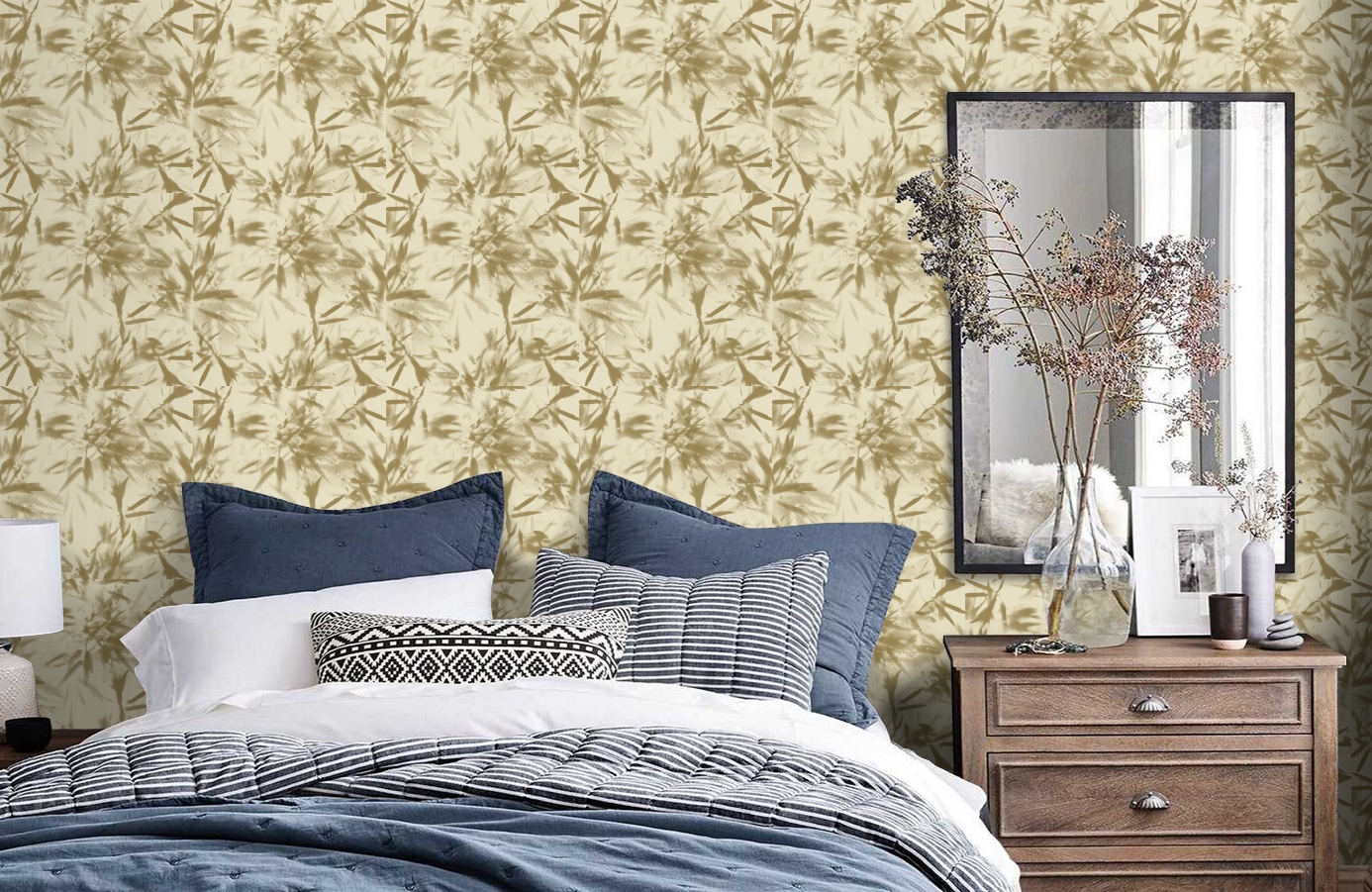 Обои 1985-3 фото в интерьере спальни