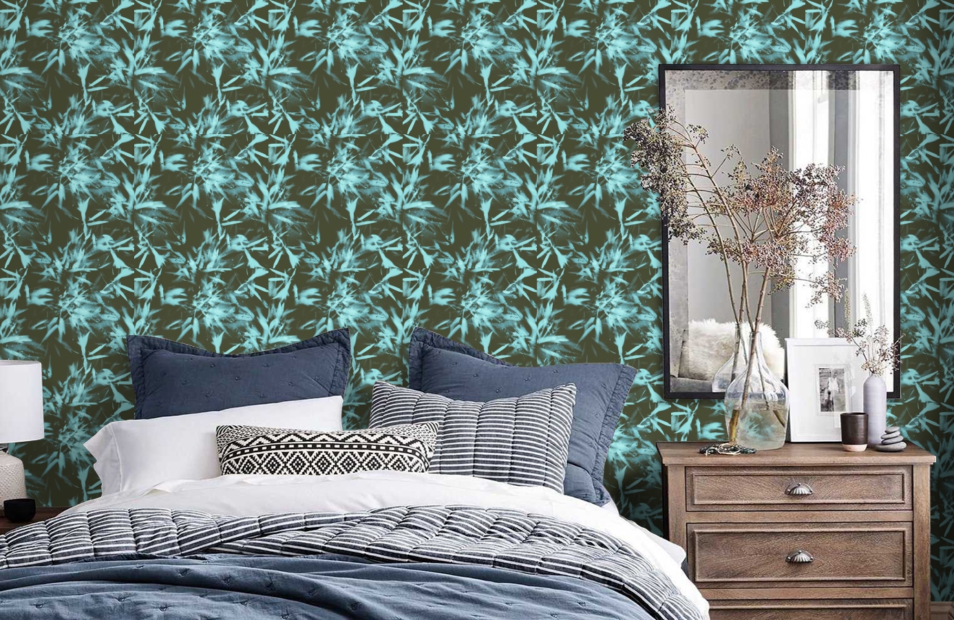 Обои 1985-4 фото в интерьере спальни