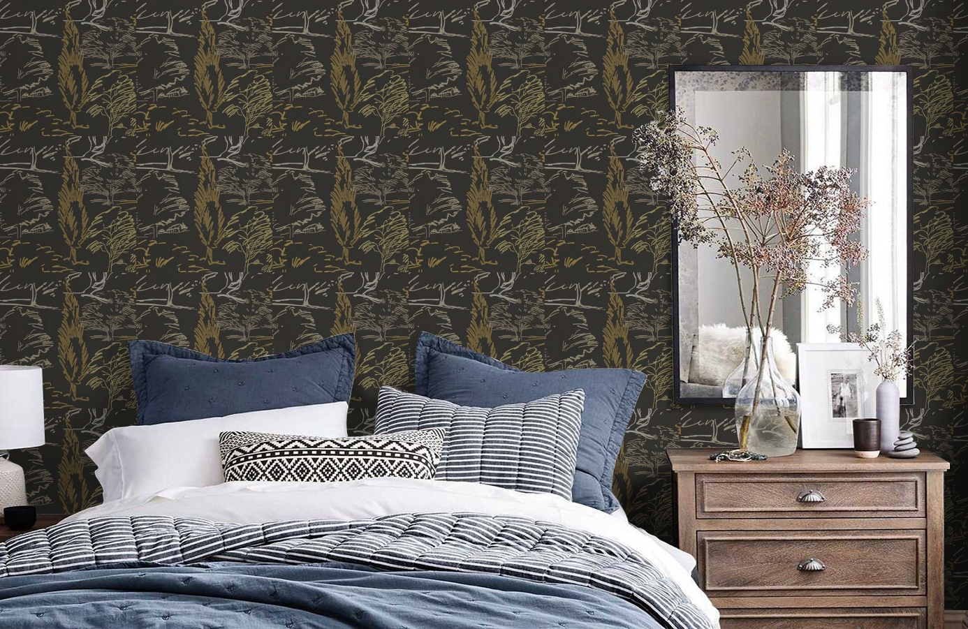 Обои DCFL211670 фото в интерьере спальни