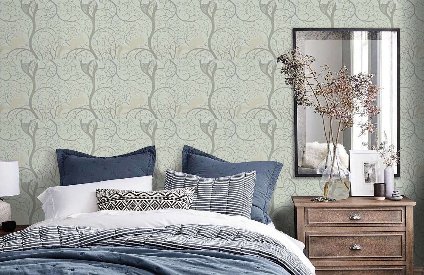 Обои DVIWSQ101 фото в интерьере спальни