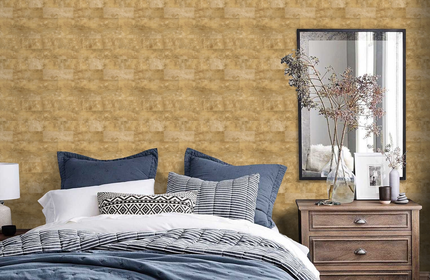 Обои HE50501 фото в интерьере спальни