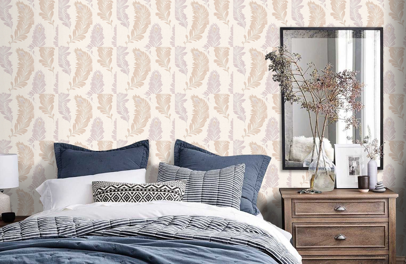 Обои 30509-1 фото в интерьере спальни