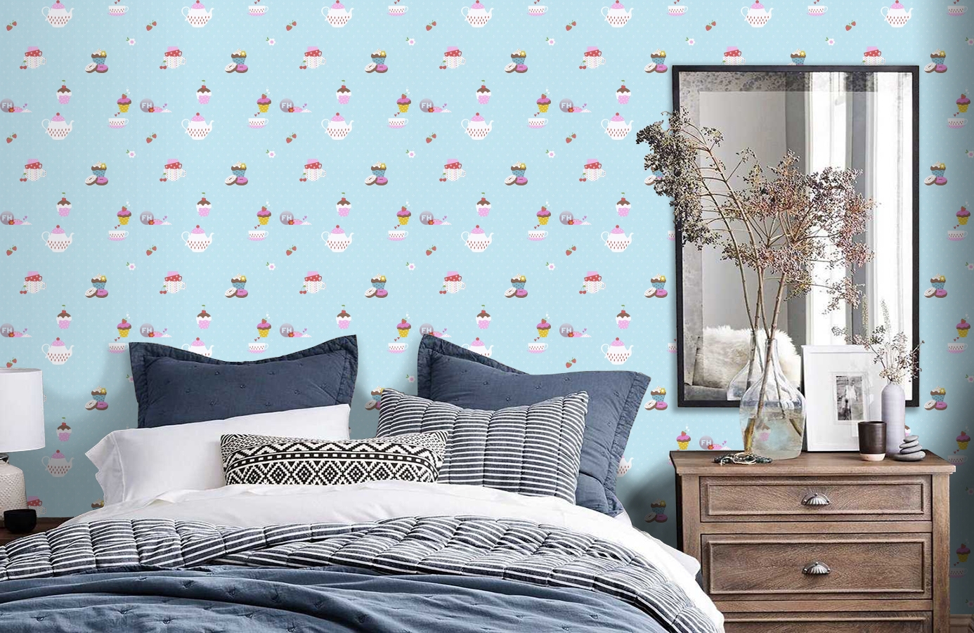 Обои 30568-1 фото в интерьере спальни