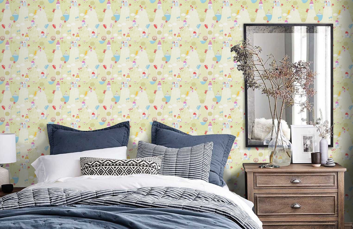 Обои 30595-2 фото в интерьере спальни