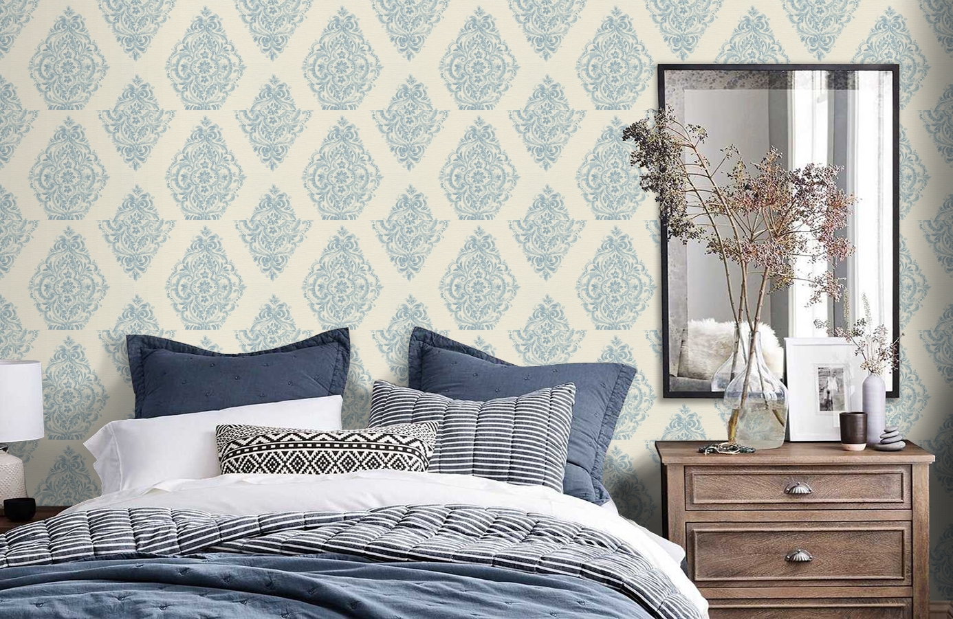 Обои 30695-1 фото в интерьере спальни