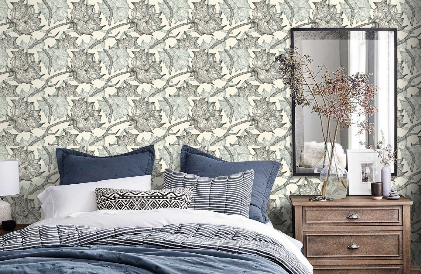 Обои 34089-1 фото в интерьере спальни