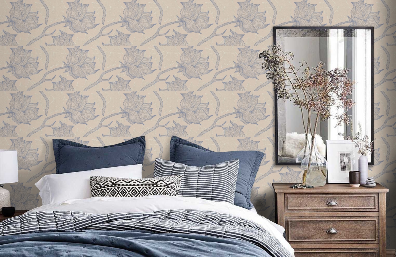 Обои 34089-3 фото в интерьере спальни