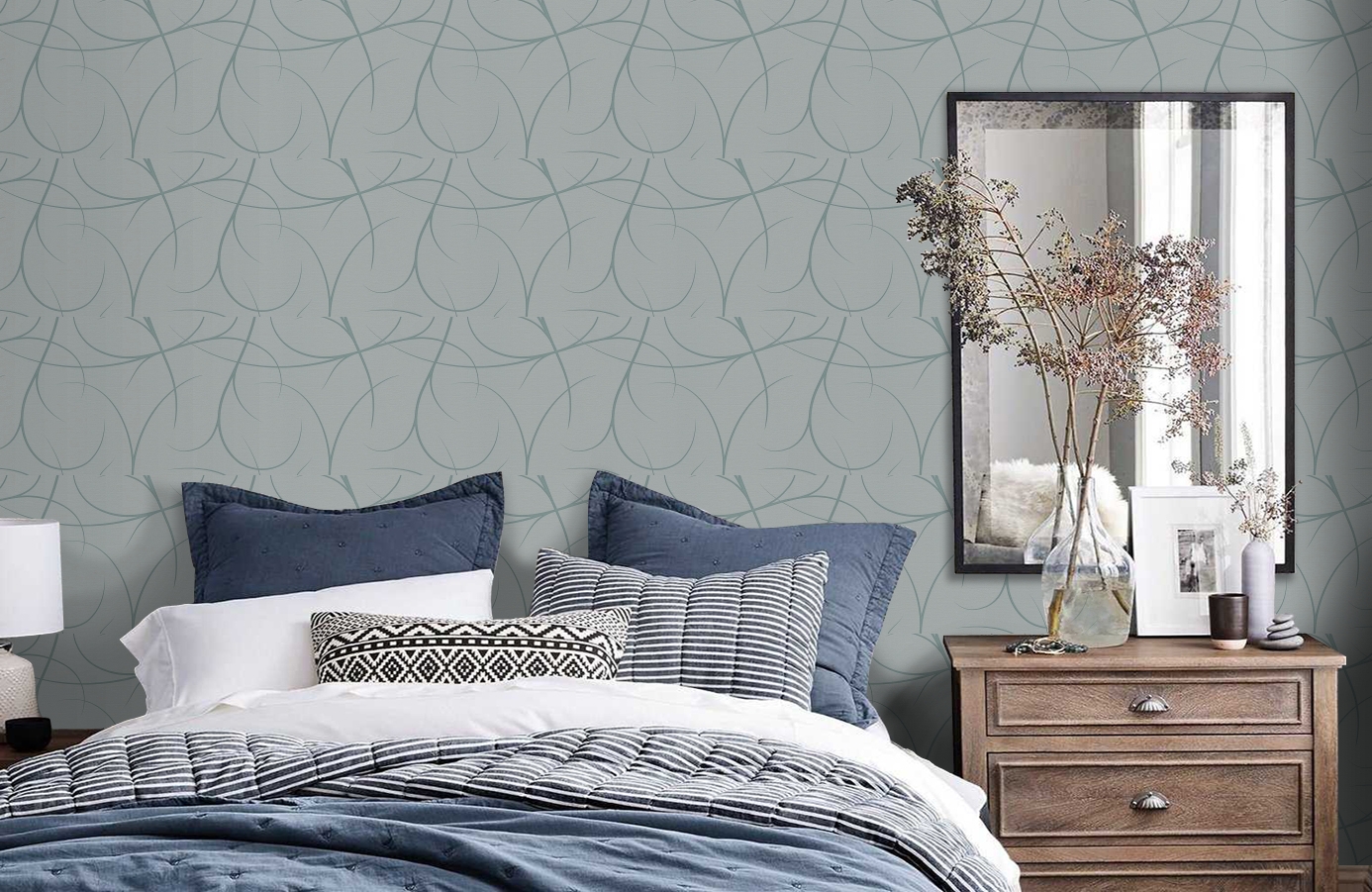 Обои 34215-3 фото в интерьере спальни