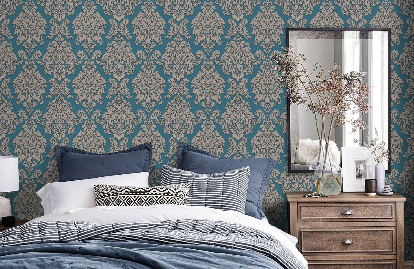 Обои 36898-5 фото в интерьере спальни