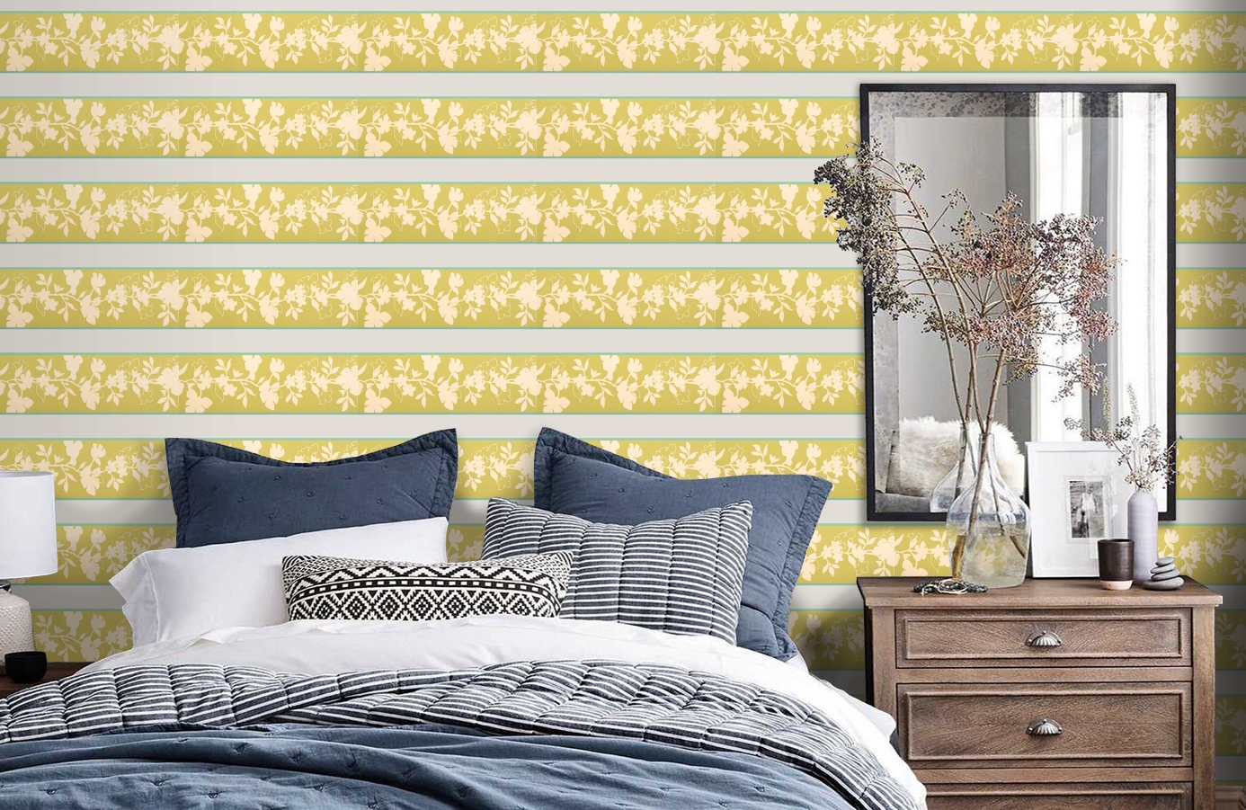 Обои 5510-30 фото в интерьере спальни