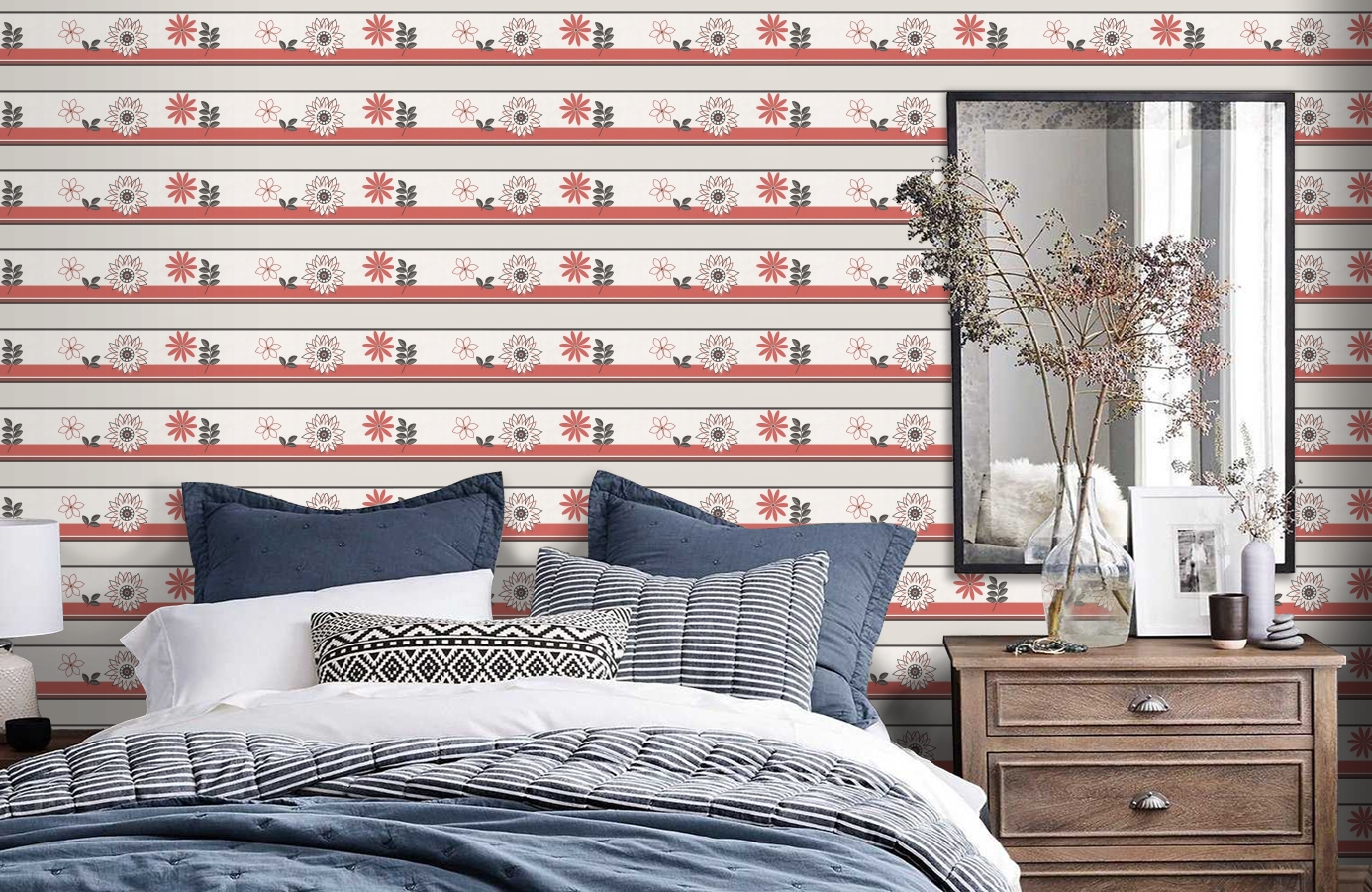 Обои 5866-12 фото в интерьере спальни