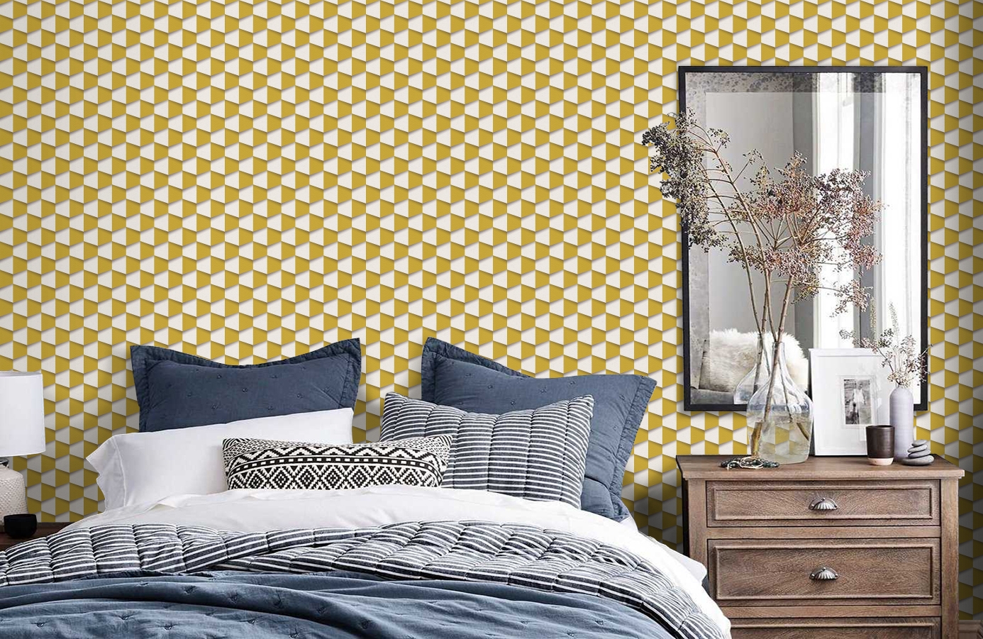 Обои 96018-1 фото в интерьере спальни