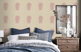 Обои Columbus Coral PN03 фото в интерьере спальни превью