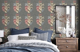 Обои Hastings Charcoal HS05 фото в интерьере спальни превью