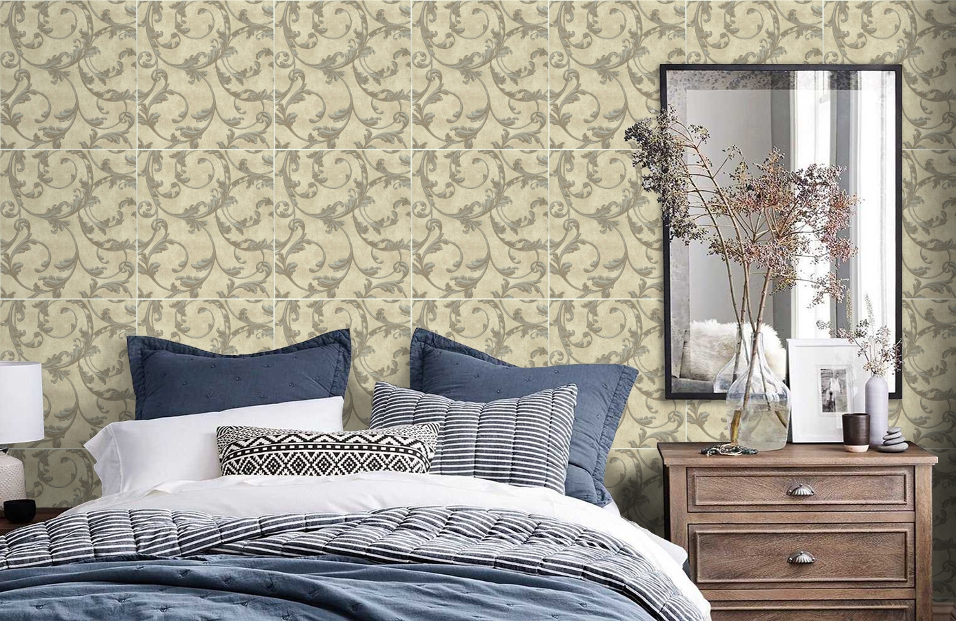 Обои FD812002 фото в интерьере спальни