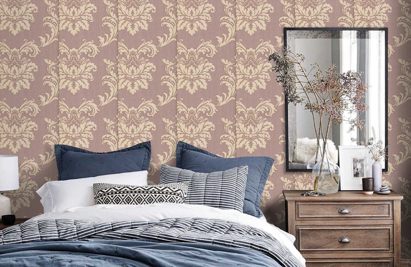Обои FD20303 фото в интерьере спальни
