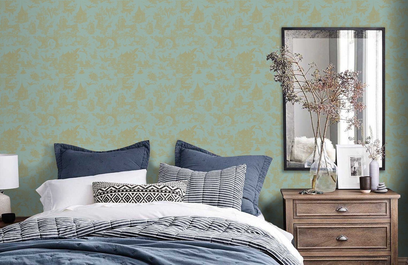 Обои FD21765 фото в интерьере спальни